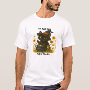 Camiseta Bruxa Divertida do Gato Estou Aqui para Mexer o C