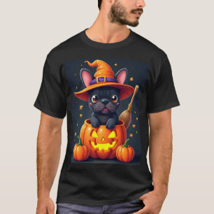 Camiseta Bruxa do Bulldog Francês Abóbora do Halloween Masc