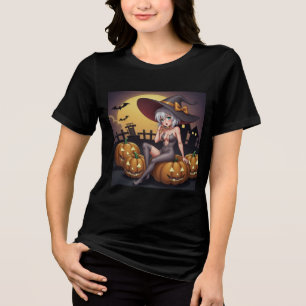 Camiseta Bruxa do Halloween de Olho Verde no Jack-O-Lantern