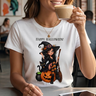 Camiseta Bruxa do Halloween Malvada Gato Preto Engraçado