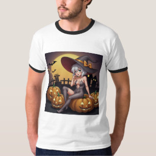 Camiseta Bruxa do Halloween Olho Verde no Jack-O-Lantern