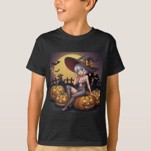Camiseta Bruxa do Halloween Olho Verde no Jack-O-Lantern