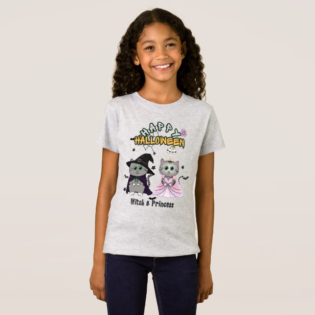 Camiseta Bruxa e Princesa Feliz Halloween Gráfico (Frente Completa)