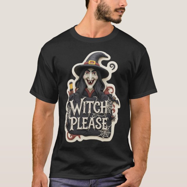 Camiseta Bruxa em claymation assustadora com sinal dizendo  (Frente)