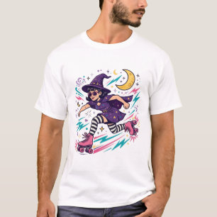 Camiseta Bruxa em Patins de Roda Arte Retro de Halloween
