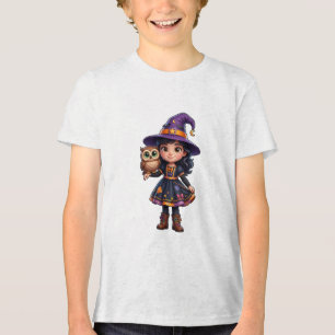 Camiseta Bruxa Encantada com Coruja Arte de Fantasia de Hal