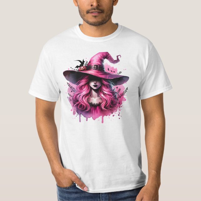 Camiseta Bruxa Encantada Rosa - Impressão de Arte do Hallow (Frente)