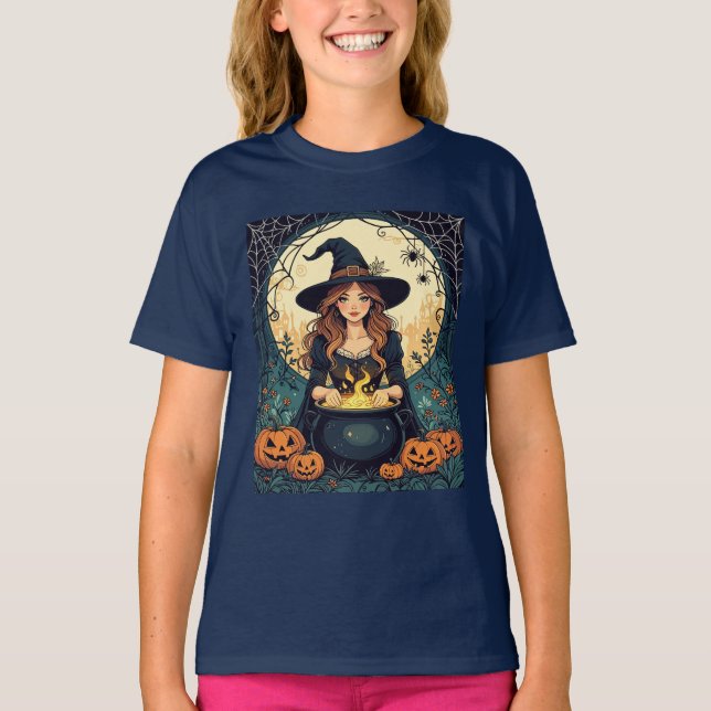 Camiseta Bruxa Encantadora Caprichosamente Com Aranhas (Frente)