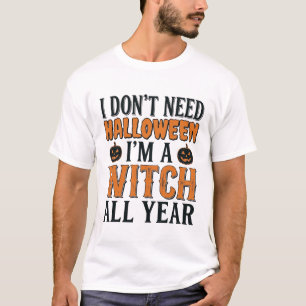 Camiseta Bruxa Engraçada Ano Todo Tipografia de Halloween