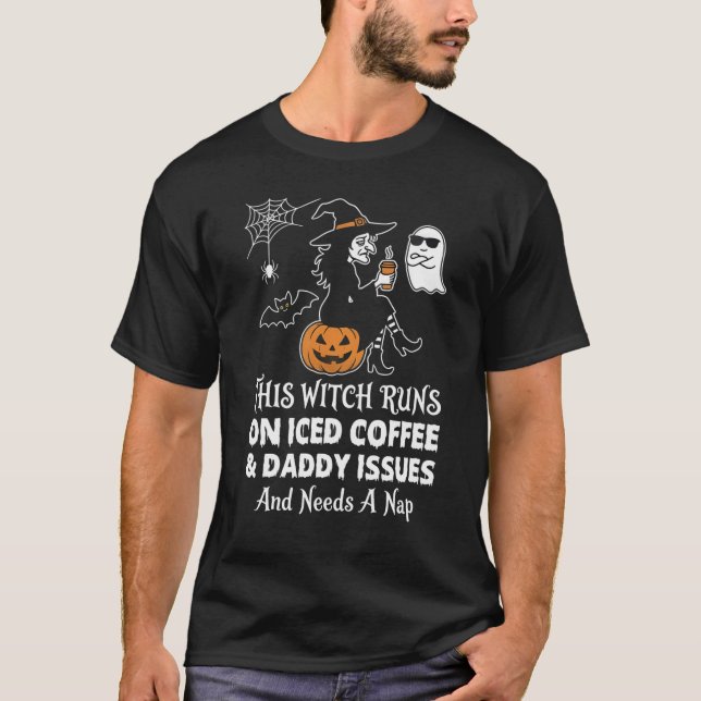 Camiseta Bruxa Engraçada Funciona Com Café Gelado Problemas (Frente)