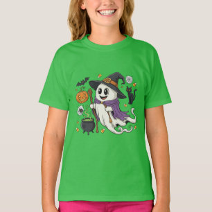 Camiseta Bruxa Fantasma Adorável Spooky com Pumpkin e Black