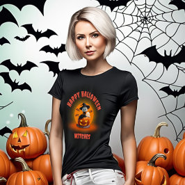 Camiseta Bruxa Fantasma Assustadora de Halloween em Abóbora