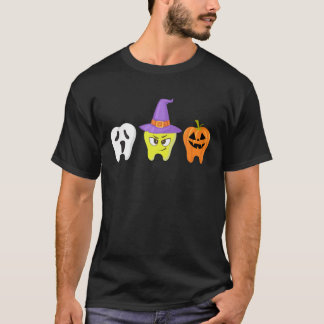 Camiseta Bruxa Fantasma Dental Halloween Pumpkin