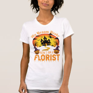 Camiseta Bruxa Florista Meu Vassoura Quebrou no Halloween