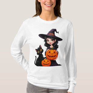 Camiseta Bruxa Fofa Gatos Pretos Abóbora Halloween 🧙‍♀️