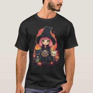 Camiseta Bruxa Fofa Gatos Pretos Fantasia de Halloween Meni
