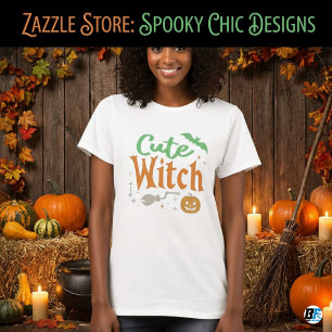 Camiseta Bruxa Fofa Preto e Branco Feminino Halloween 