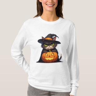 Camiseta Bruxa Gata Mal-Humorada E Abóbora De Halloween 🦇