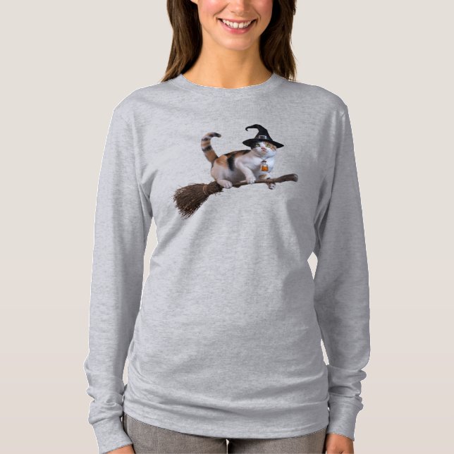 Camiseta Bruxa Gata Tricolor Engraçada (Frente)