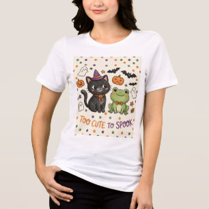 Camiseta Bruxa Gatinho Sapo Feliz no Halloween Muito Fofo p