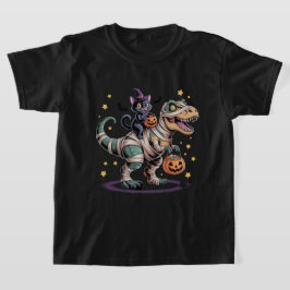 Camiseta Bruxa Gato Andando Múmia T-Rex - Dino de Halloween