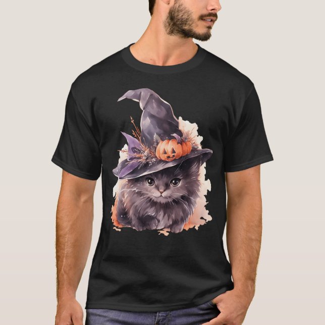Camiseta Bruxa Gato No Halloween 27 (Frente)