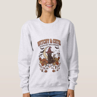 Camiseta Bruxa & Gato Preto Fofo Vintage Halloween