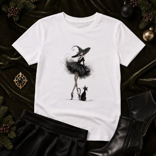 Camiseta Bruxa Gótica & Gato – Arte Witchcore Feminina Somb