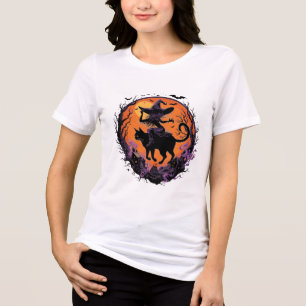 Camiseta Bruxa Gótica Gato Preto Halloween Lua