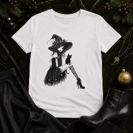 Camiseta Bruxa Gótica Sentada – Elegância Sombria Witchcore