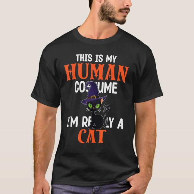 Camiseta Bruxa Halloween Esta é minha fantasia humana. (Frente)