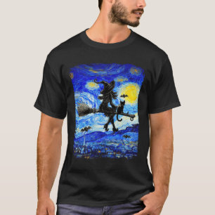 Camiseta Bruxa Halloween Starry Night Van Gogh Aestética Pa