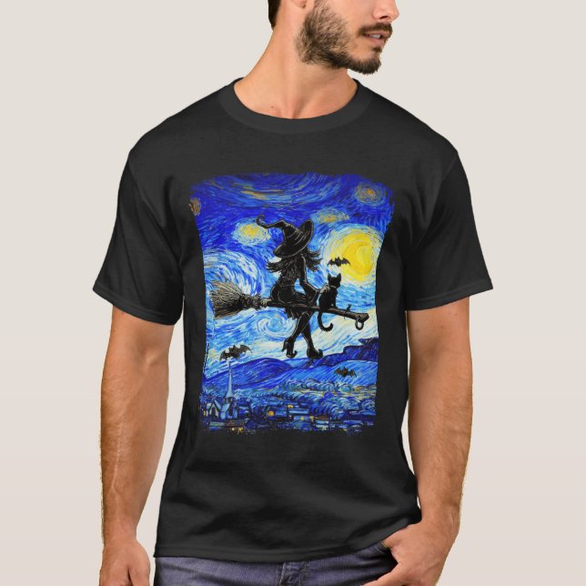 Camiseta Bruxa Halloween Starry Night Van Gogh Aestética Pa (Frente)