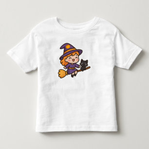 Camiseta Bruxa Kawaii Fofa e Design de Halloween de Gato