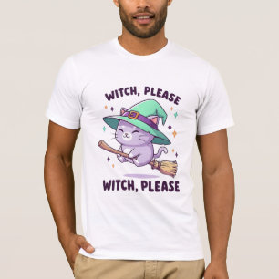 Camiseta Bruxa Kawaii Fofa Por Favor Gato na Vassoura