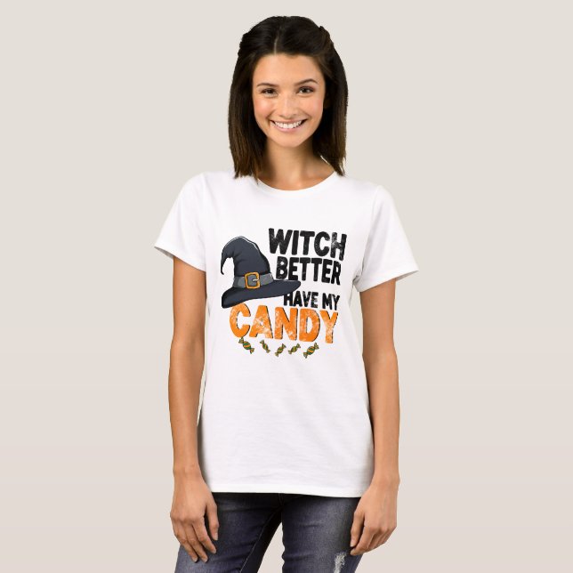 Camiseta Bruxa Melhor Ter Meu Doce De Halloween  (Frente Completa)