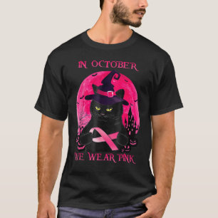 Camiseta Bruxa Negra Do Halloween Em Outubro Vestimos Rosa