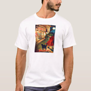 Camiseta Bruxa Observando Crianças Coruja Gato Preto