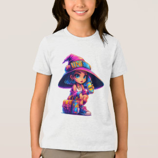 Camiseta Bruxa Pequena Aventureira – Viagem Mágica Colorida