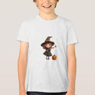 Camiseta Bruxa Pequenina Voando de Vassoura Feliz Halloween