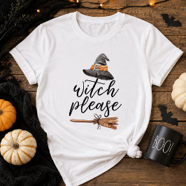 Camiseta Bruxa Por Favor Chapéu de Bruxa Engraçado de Hallo