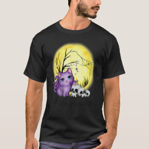 Camiseta Bruxa Por Favor Gato Fofo Com Teia de Aranha E Cav
