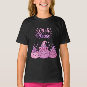 Camiseta Bruxa Por Favor Rosa Chapéu de Bruxa Abóbora Laço
