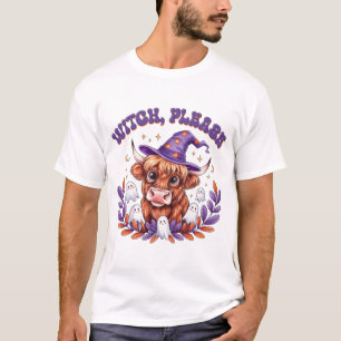 Camiseta Bruxa Por Favor Vaca das Terras Altas de Halloween