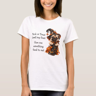 Camiseta Bruxa Pug Fofa Halloween Doces ou Travessuras