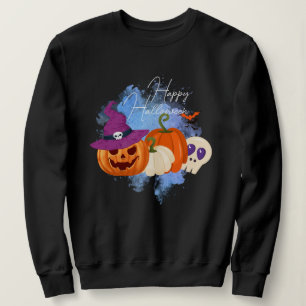 Camiseta Bruxa Pumpkin e Skulls Hoodie, Feliz Halloween