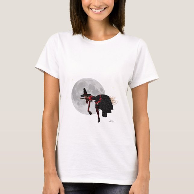 Camiseta Bruxa Tipsy sobre camiseta-T de vassoura voadora (Frente)