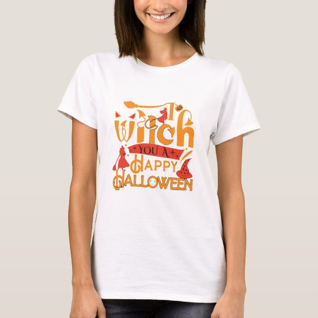Camiseta Bruxa, um feliz Halloweent. (Frente)