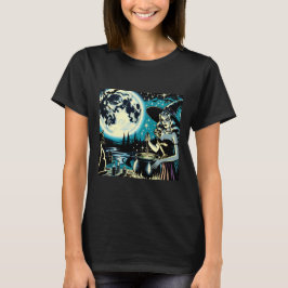 Camiseta Bruxa Vintage mexendo um Caldeirão Festa de Hallow