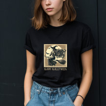Bruxa Vintage na Vassoura Lua Cheia & Morcegos Hal